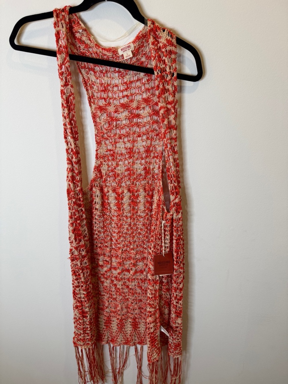 Mossimo Supply Co. Red and Cream Open-Knit Fringe Dress